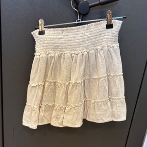 Cream Tiered linen Skirt